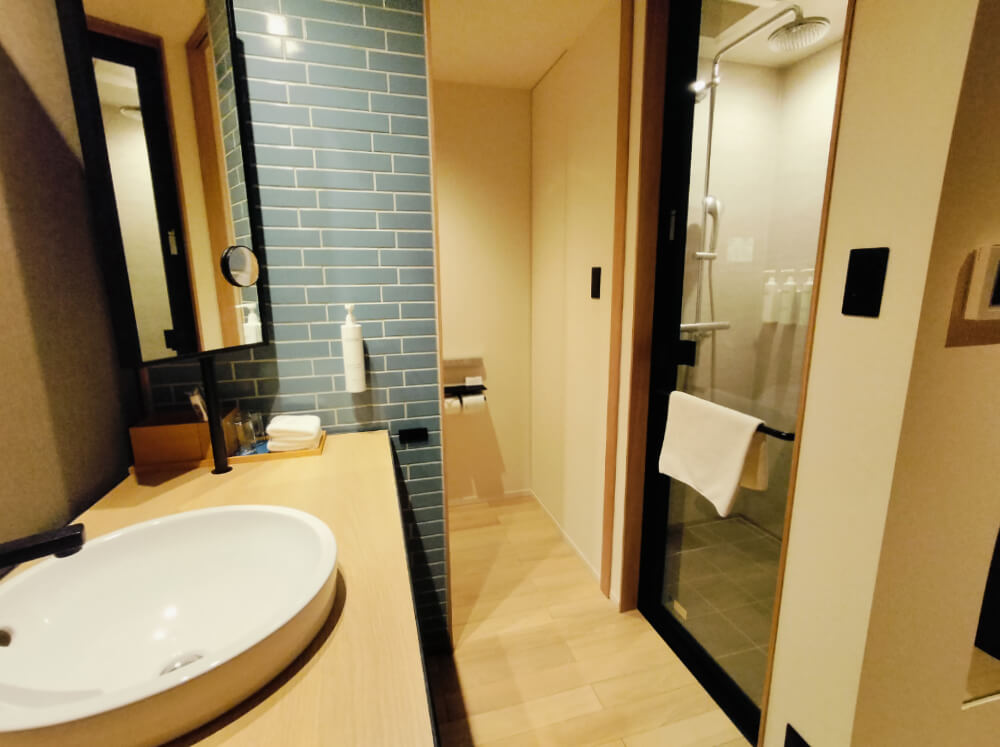 お部屋を入ってすぐのところが、洗面台とトイレ、シャワーブースが集まったエリア