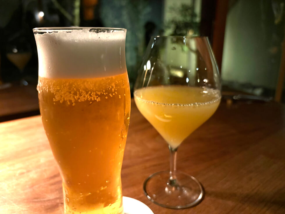 翠嵐に行った日のディナーは、ちかくのイタリアンへ。そこで頼んだドリンク類。